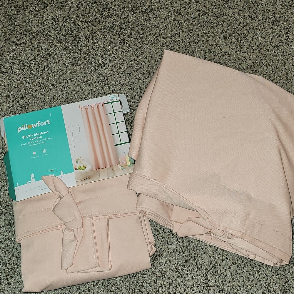 Two Pillowfort Tie Top Blackout Curtains  Pink 42 X 84 - Picture 6 of 8